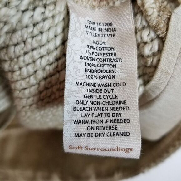 SOFT SURROUNDINGS Women Knit  Embroidered Jacket Sz M Scroll Tapestry Sage Green - Picture 7 of 7